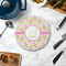 Pink & Green Geometric Round Stone Trivet - In Context View