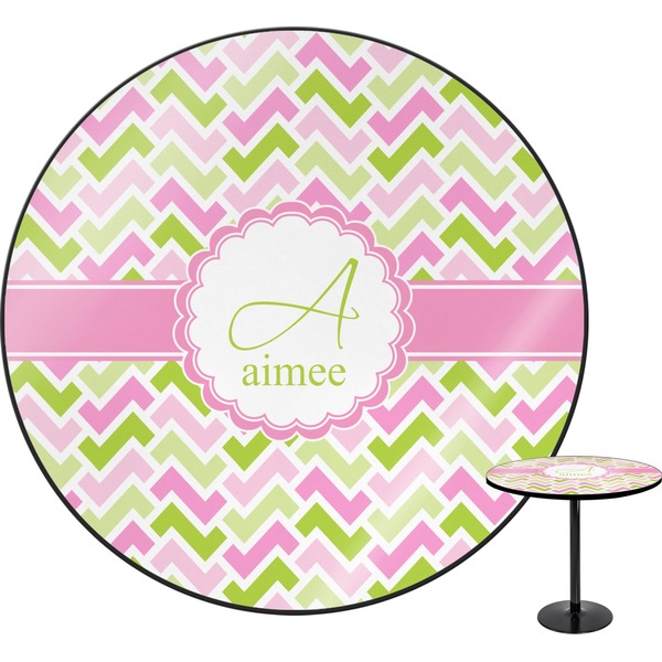 Custom Pink & Green Geometric Round Table - 30" (Personalized)