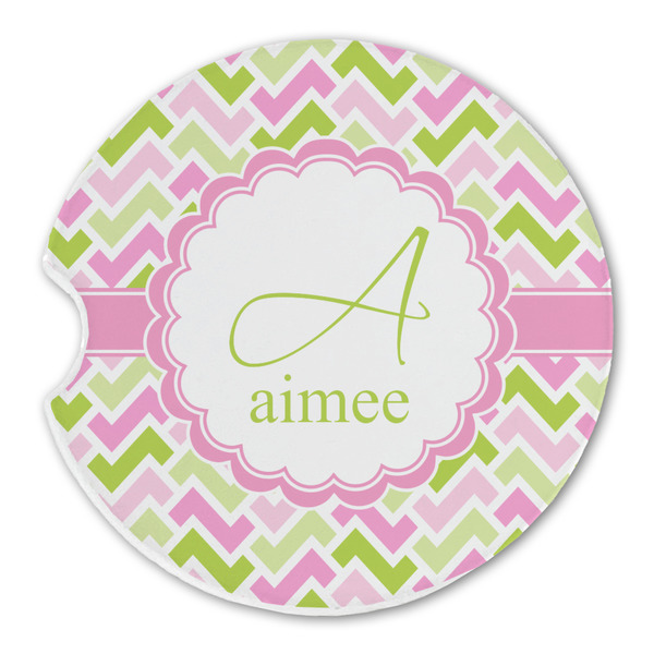 Pink & Green Geometric Sandstone Car Coaster - Single