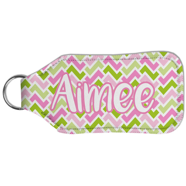 Pink & Green Geometric Sanitizer Holder Keychain - Large (Back)
