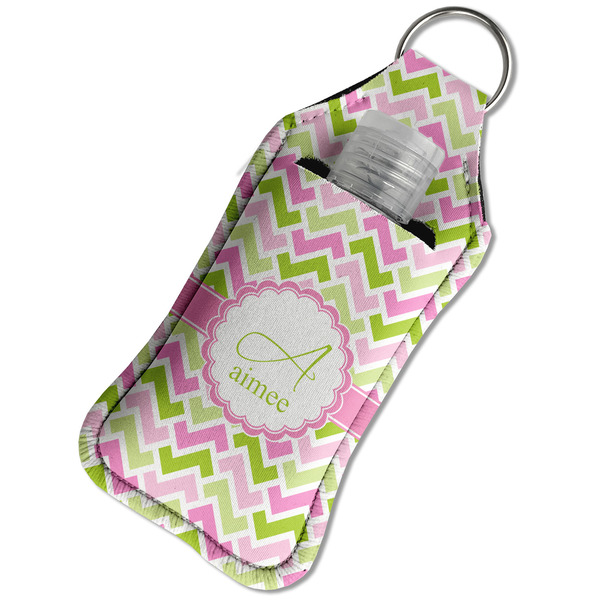 Pink & Green Geometric Sanitizer Holder Keychain - Large in Case