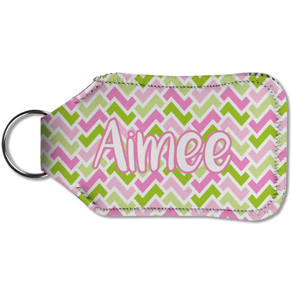 Pink & Green Geometric Sanitizer Holder Keychain - Small (Back)