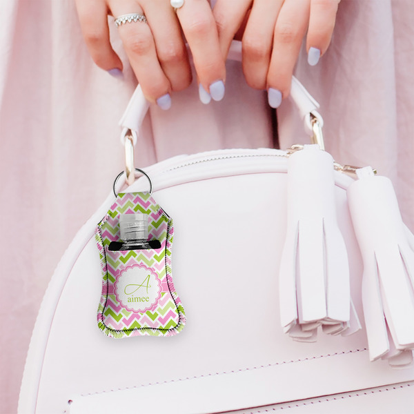 Pink & Green Geometric Sanitizer Holder Keychain - Small (LIFESTYLE)