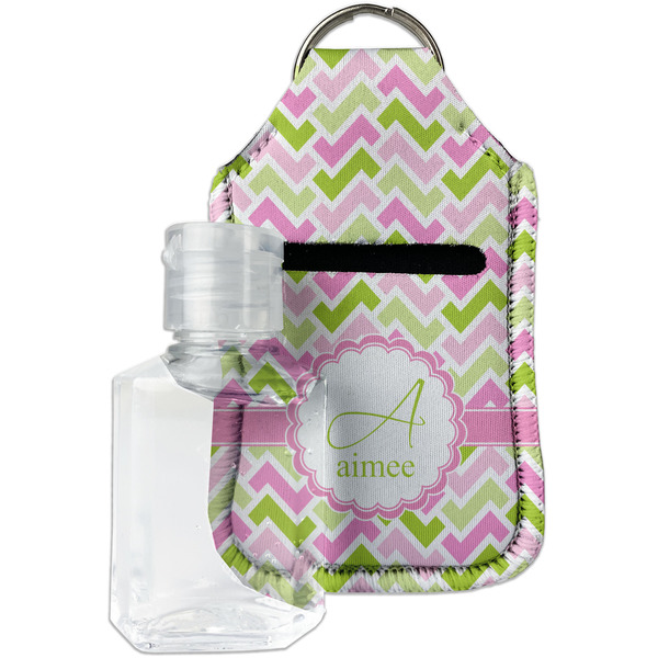 Custom Pink & Green Geometric Hand Sanitizer & Keychain Holder (Personalized)