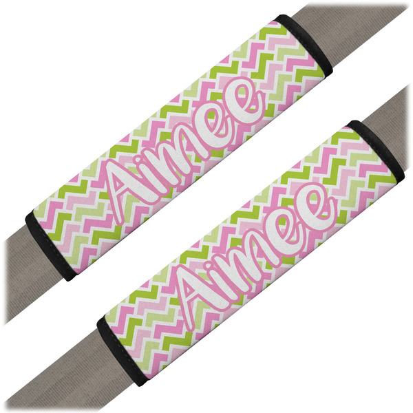 Custom Pink & Green Geometric Seat Belt Covers (Set of 2) (Personalized)