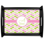 Pink & Green Geometric Black Wooden Tray - Large (Personalized)