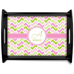 Pink & Green Geometric Black Wooden Tray - Large (Personalized)