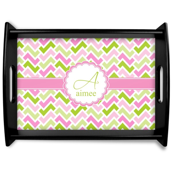 Custom Pink & Green Geometric Black Wooden Tray - Large (Personalized)