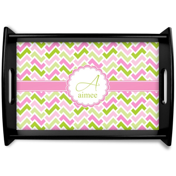 Custom Pink & Green Geometric Black Wooden Tray - Small (Personalized)