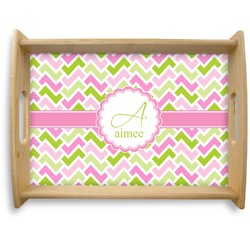 Pink & Green Geometric Natural Wooden Tray - Large (Personalized)