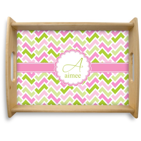 Custom Pink & Green Geometric Natural Wooden Tray - Large (Personalized)
