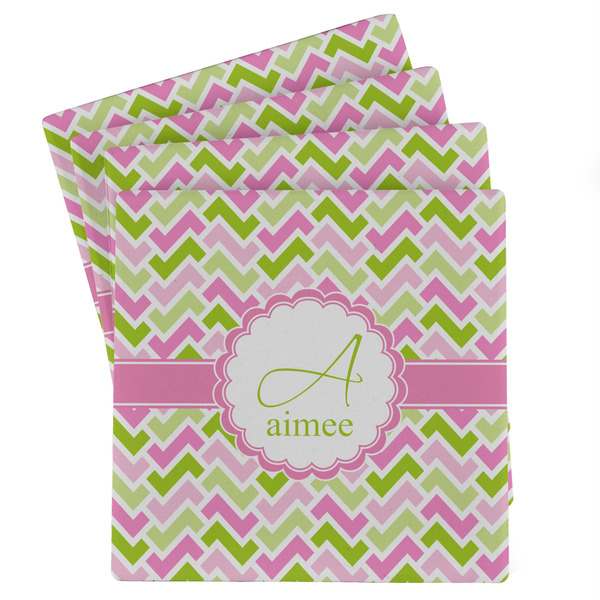 Custom Pink & Green Geometric Absorbent Stone Coasters - Set of 4 (Personalized)