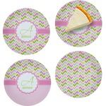 Pink & Green Geometric Set of 4 Glass Appetizer / Dessert Plate 8" (Personalized)