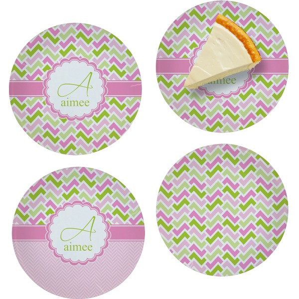 Pink & Green Geometric Set of Appetizer / Dessert Plates