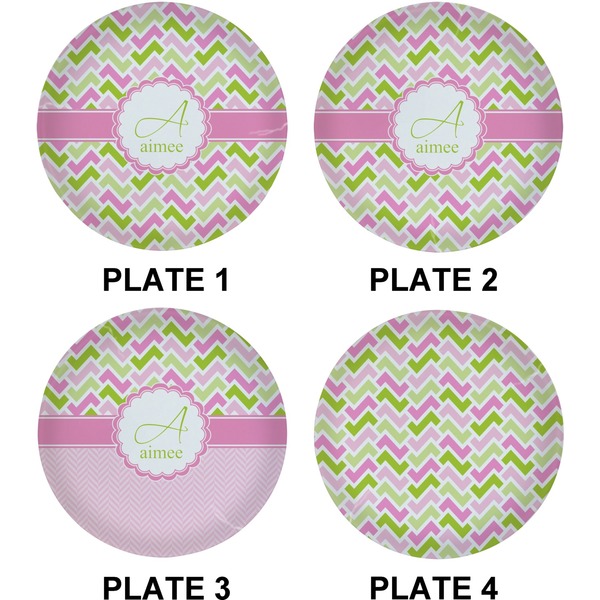 Pink & Green Geometric Set of Lunch / Dinner Plates (Approval)