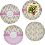 Pink & Green Geometric Set of 4 Glass Lunch / Dinner Plate 10" (Personalized)