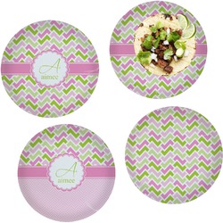 Pink & Green Geometric Set of 4 Glass Lunch / Dinner Plate 10" (Personalized)