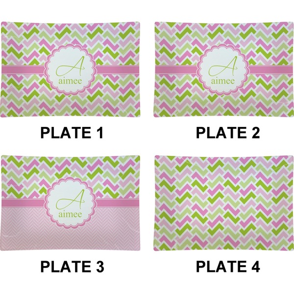 Pink & Green Geometric Set of Rectangular Appetizer / Dessert Plates (Approval)