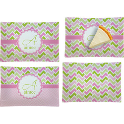 Pink & Green Geometric Set of 4 Glass Rectangular Appetizer / Dessert Plate (Personalized)