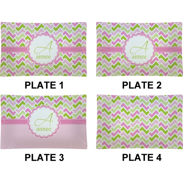 Pink & Green Geometric Set of Rectangular Dinner Plates (Approval)