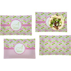 Pink & Green Geometric Set of 4 Glass Rectangular Lunch / Dinner Plate (Personalized)