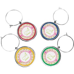 Pink & Green Geometric Wine Charms (Set of 4) (Personalized)
