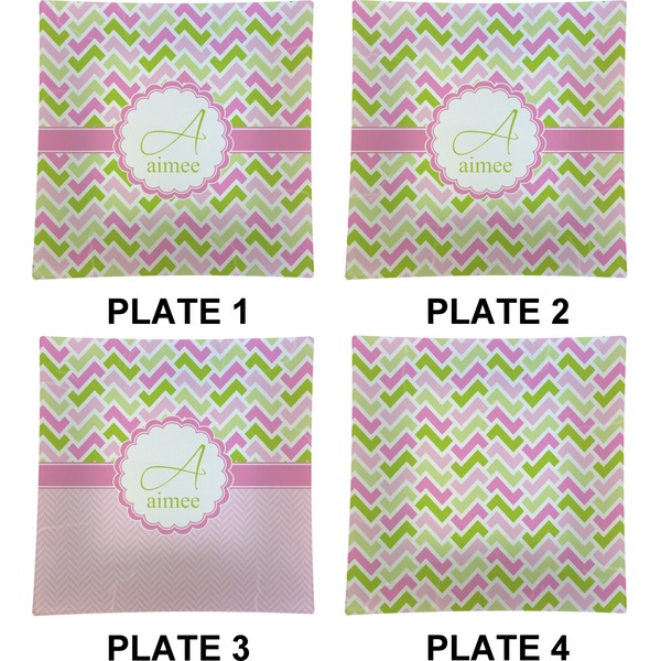 Pink & Green Geometric Set of Square Dinner Plates (Approval)