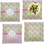 Pink & Green Geometric Set of 4 Glass Square Lunch / Dinner Plate 9.5" (Personalized)