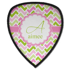 Pink & Green Geometric Iron on Shield Patch A w/ Name and Initial