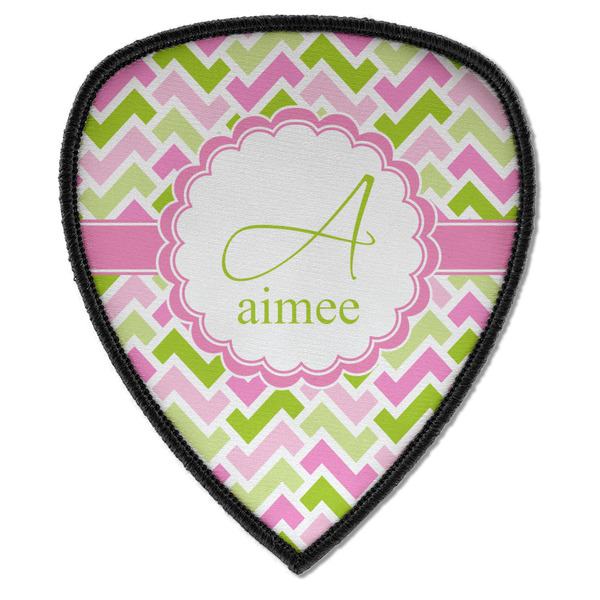 Custom Pink & Green Geometric Iron on Shield Patch A w/ Name and Initial