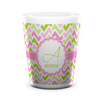 Pink & Green Geometric Ceramic Shot Glass - 1.5 oz - White - Set of 4 (Personalized)