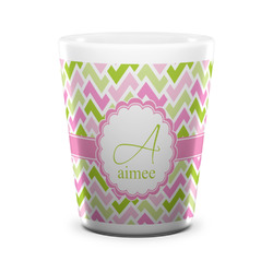 Pink & Green Geometric Ceramic Shot Glass - 1.5 oz - White - Single (Personalized)