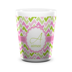 Pink & Green Geometric Ceramic Shot Glass - 1.5 oz - White - Set of 4 (Personalized)