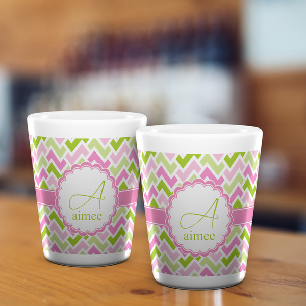 Pink & Green Geometric Shot Glass - White - LIFESTYLE