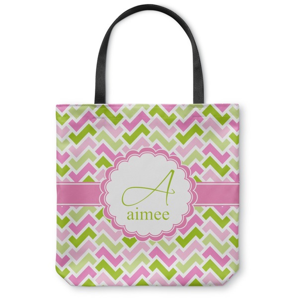 Custom Pink & Green Geometric Canvas Tote Bag - Small - 13"x13" (Personalized)