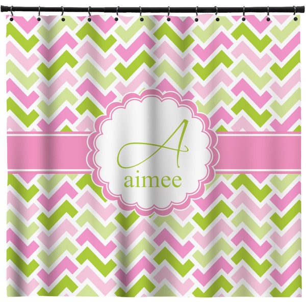 Custom Pink & Green Geometric Shower Curtain (Personalized)