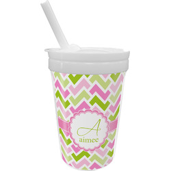 Pink & Green Geometric Sippy Cup with Straw (Personalized)