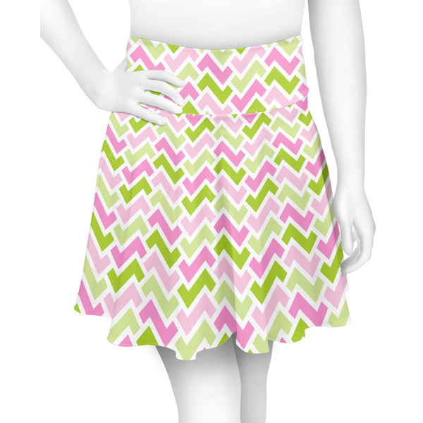 Custom Pink & Green Geometric Skater Skirt - Medium