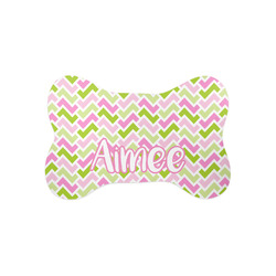 Pink & Green Geometric Bone Shaped Dog Food Mat (Small) (Personalized)
