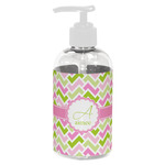 Pink & Green Geometric Plastic Soap / Lotion Dispenser (8 oz - Small - White) (Personalized)