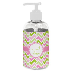 Pink & Green Geometric Plastic Soap / Lotion Dispenser (8 oz - Small - White) (Personalized)