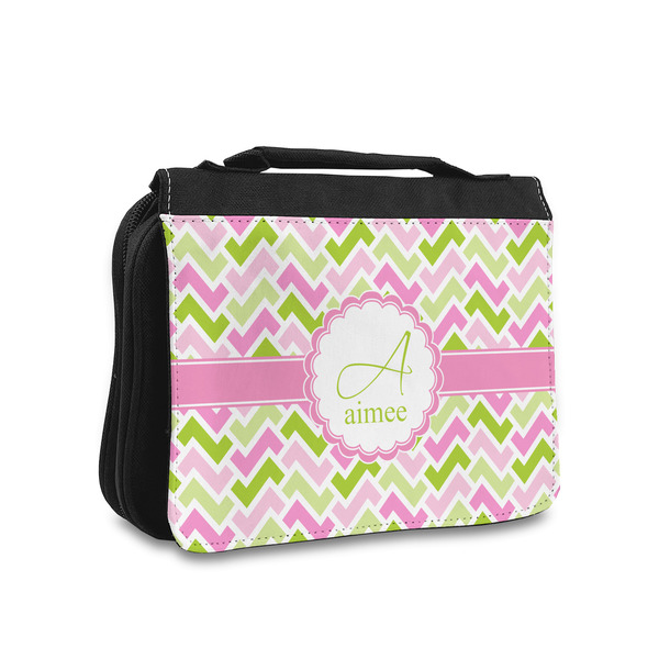 Custom Pink & Green Geometric Toiletry Bag - Small (Personalized)