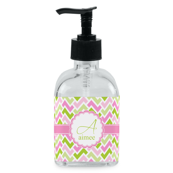Custom Pink & Green Geometric Glass Soap & Lotion Bottle - Single Bottle (Personalized)