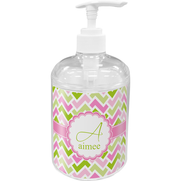 Custom Pink & Green Geometric Acrylic Soap & Lotion Bottle (Personalized)