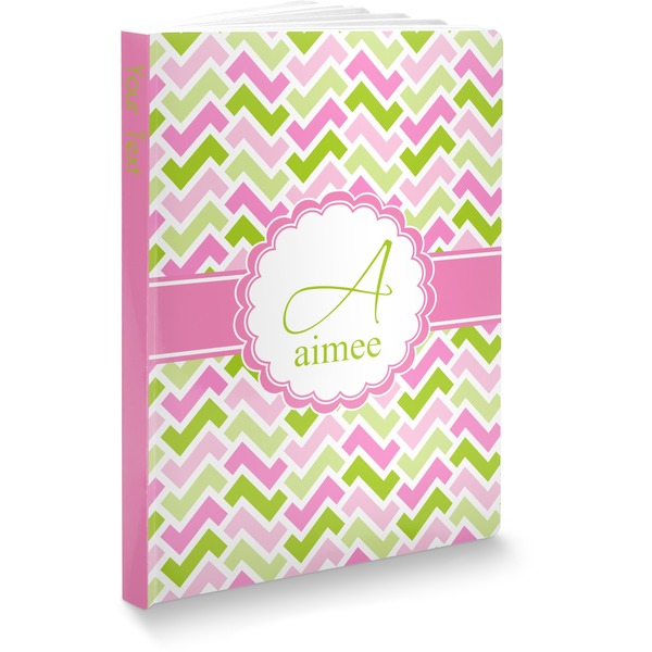 Custom Pink & Green Geometric Softbound Notebook - 5.75" x 8" (Personalized)