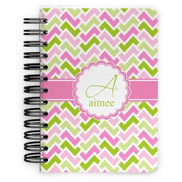 Custom Pink & Green Geometric Spiral Notebook - 5x7 w/ Name and Initial