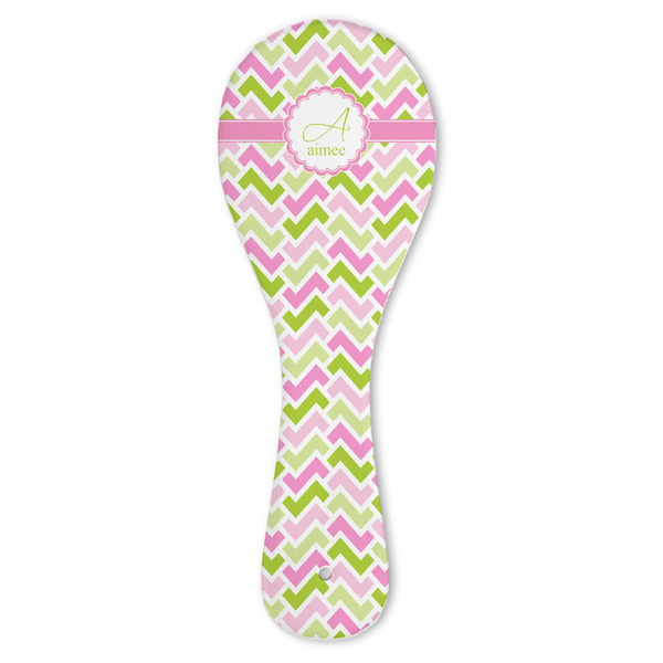 Custom Pink & Green Geometric Ceramic Spoon Rest (Personalized)