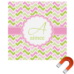 Pink & Green Geometric Square Car Magnet - 6" (Personalized)