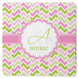 Pink & Green Geometric Square Rubber Backed Coaster (Personalized)
