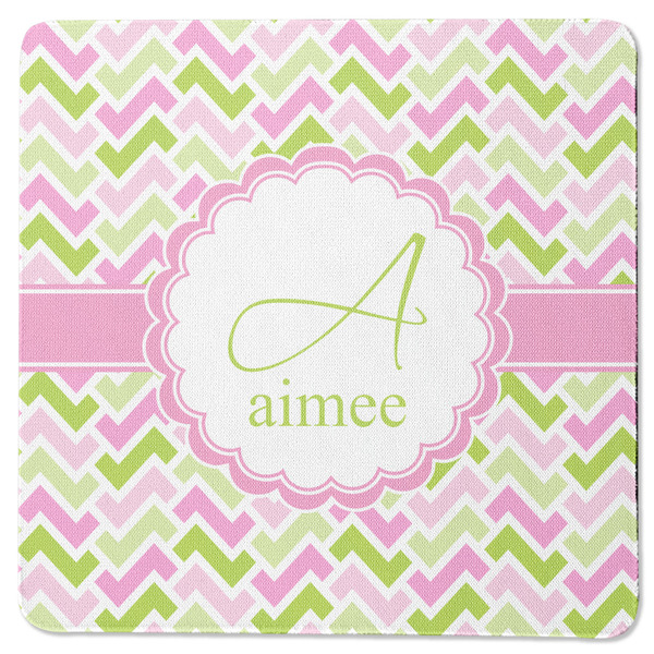 Custom Pink & Green Geometric Square Rubber Backed Coaster (Personalized)